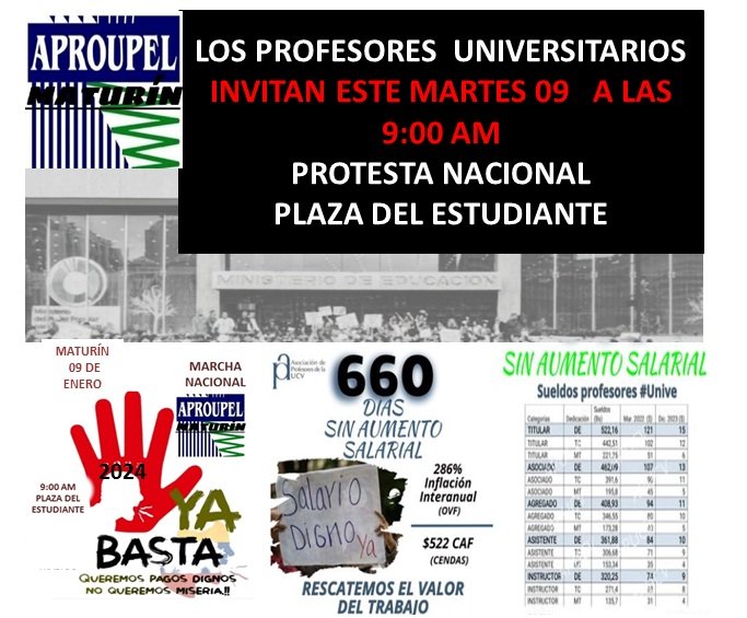 AproupelM's tweet photo. #07Ene | APROUPEL-MATURÍN, fiel a las luchas por los Derechos Laborales de nuestros agremiados, Invita, a participar en la Jornada de Protesta Nacional, convocada por @FAPUV, una vez más levantemos nuestra voz de PROTESTA ante la violación flagrante de los Derechos Laborales. https://t.co/94opSXL14i