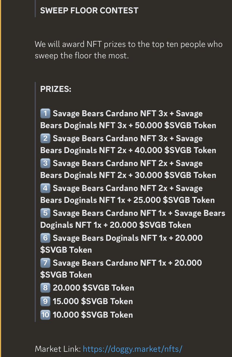 @SavageBearsNFT is running a sweep contest on the Doginal collection! Go get yourself some savage bears @doggy_market Join the savage bears discord for more info🧹