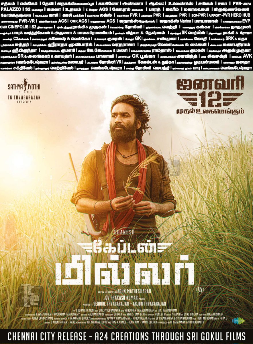 #CaptainMillerPongal @dhanushkraja 's #CaptainMilIer Chennai Theatres List !!! Worldwide release from Friday! 12-01-2024 !