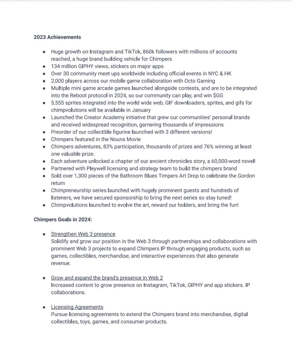 mooncat2878's tweet photo. Some of the 2024 goals of @ChimpersNFT 

Massive year ahead https://t.co/lUYlqB3NIG