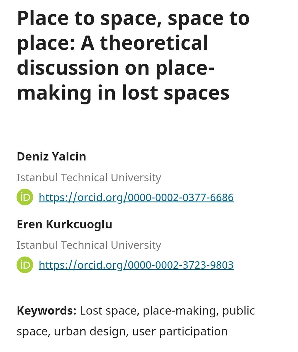 ⚠️ New Article is Out!
Exploring the place-making in lost spaces, Deniz Yalcin and <a href="/ErenKurkcuoglu/">Eren Kürkçüoğlu</a> have recently published their research article in our Journal. Reach the open-access full text: journalsenseofplace.com/index.php/tjso…