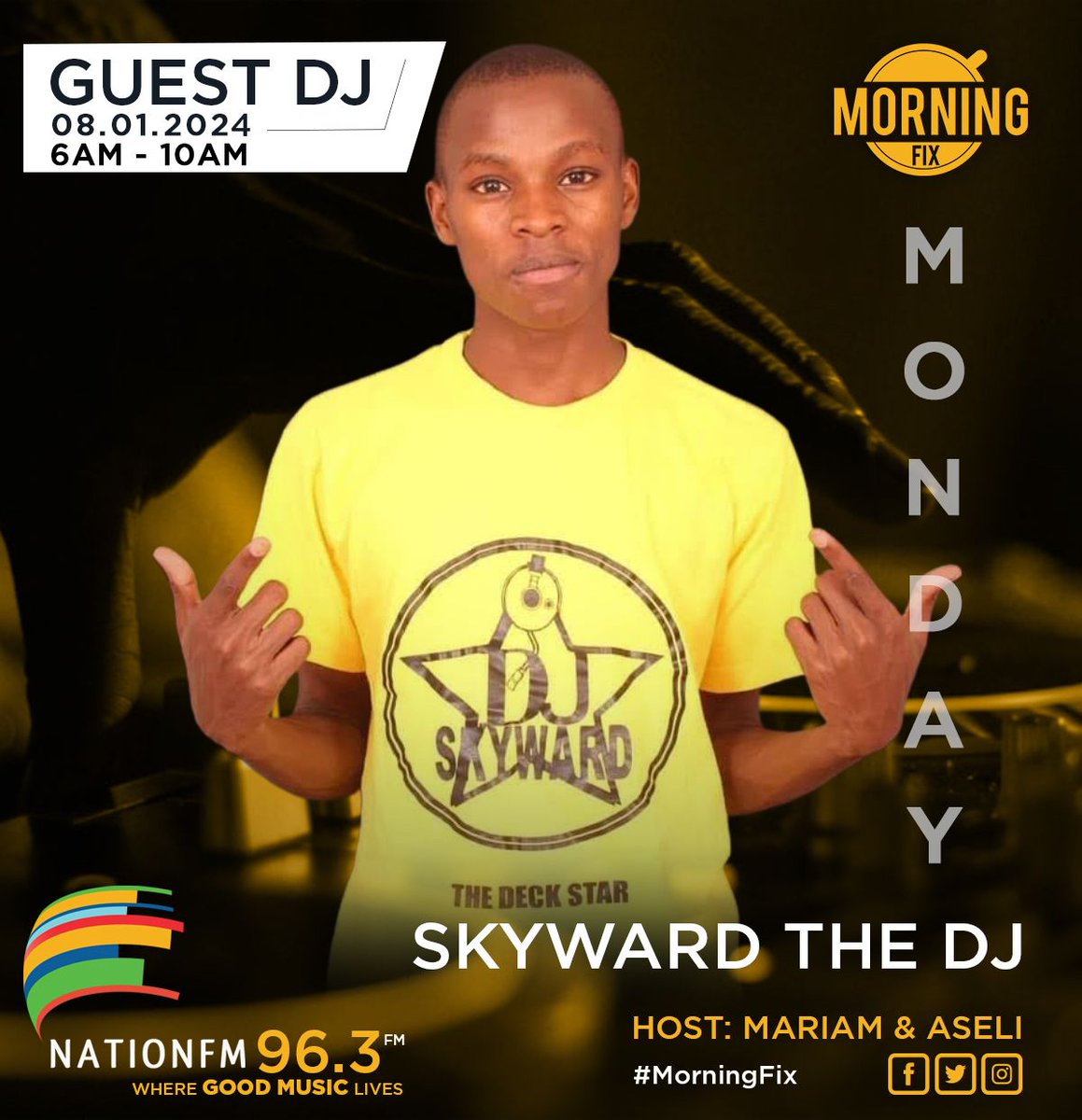 SkywardThedj's tweet photo. Kesho bright early morning @NationFmKE  link up with @skywardthedeejay @MariamBishar   @brian_asel we fix your monday morning with great conversations,good music.

#morningfix 
#nationfm 
#skywardliveparty https://t.co/fxhbqvEevd