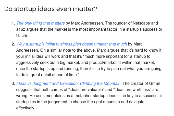 “The most common question prospective startup founders ask is how to get ideas for startups. The second most common question is if you have any ideas for their startup.”

- Sam Altman

To help founders with this question, we’ve put together a list of the 20 best links we’ve come