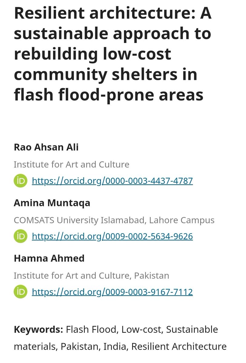 ⚠️ New Article is Out! Rao Ahsan Ali, Amina Muntaqa, and Hamna Ahmed have analyzed two case studies from Pakistan and India on resilient architecture and resilient urban settings. Read the open-access full text: journalsenseofplace.com/index.php/tjso…