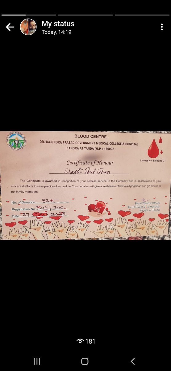 52 times blood donation by nss distt Coordinator kangra himachal pradesh