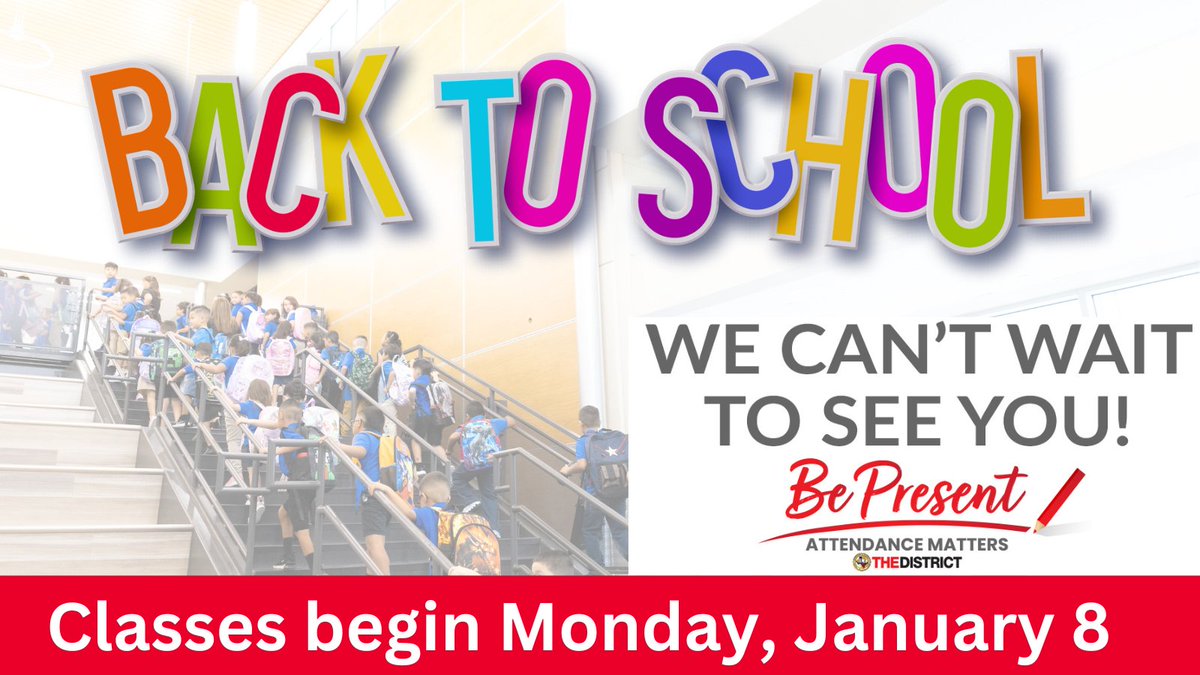 New year, new semester! 🎉 Let's kick off 2024 with great attendance and a successful second semester starting on Monday, Jan. 8! See you soon, students! #THEDISTRICT