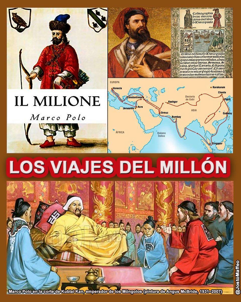 JostoMaffeo's tweet photo. 📕 VIAJES DEL MILLÓN 🌍
8 Enero 1324.
Fallece en #Venezia el explorador y comerciante Marco #Polo.
Su memorable viaje a #China a la corte del #GranKhan lo dictó a #Rustichello da #Pisa: #IlMilione, entre los grandes libros de viajes que han dado pie a documentales y films. https://t.co/lEVVEWLOr4