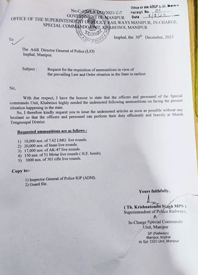 KimmiKhs's tweet photo. The recent arms procurement by Manipur's Special CDOs indicates potential use by Meitei commandos in today's Moreh assault. Another worrying sign of a pre-planned attack on  minority KukiZo community. 
Pls investigate @PMOIndia @NIA_India  @CBIHeadquarters 

#SaveMorehHillTown https://t.co/gmhYbE3P3C
