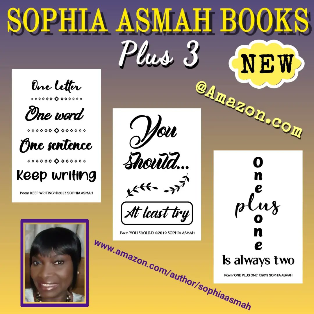 SophiAsmahBooks's tweet photo. 3 books by Sophia Asmah @AsmahSo added to SOPHIA ASMAH BOOKS' bookshelf using her #poemquotes
Available at https://t.co/ET7xqUxsPp / via author's page https://t.co/DbB7Q0RsUk
#journals for all your needs - lined/plain/graph
#WritingCommunity #journaling #amazon #sundayvibes https://t.co/IEkTSSw7Rb