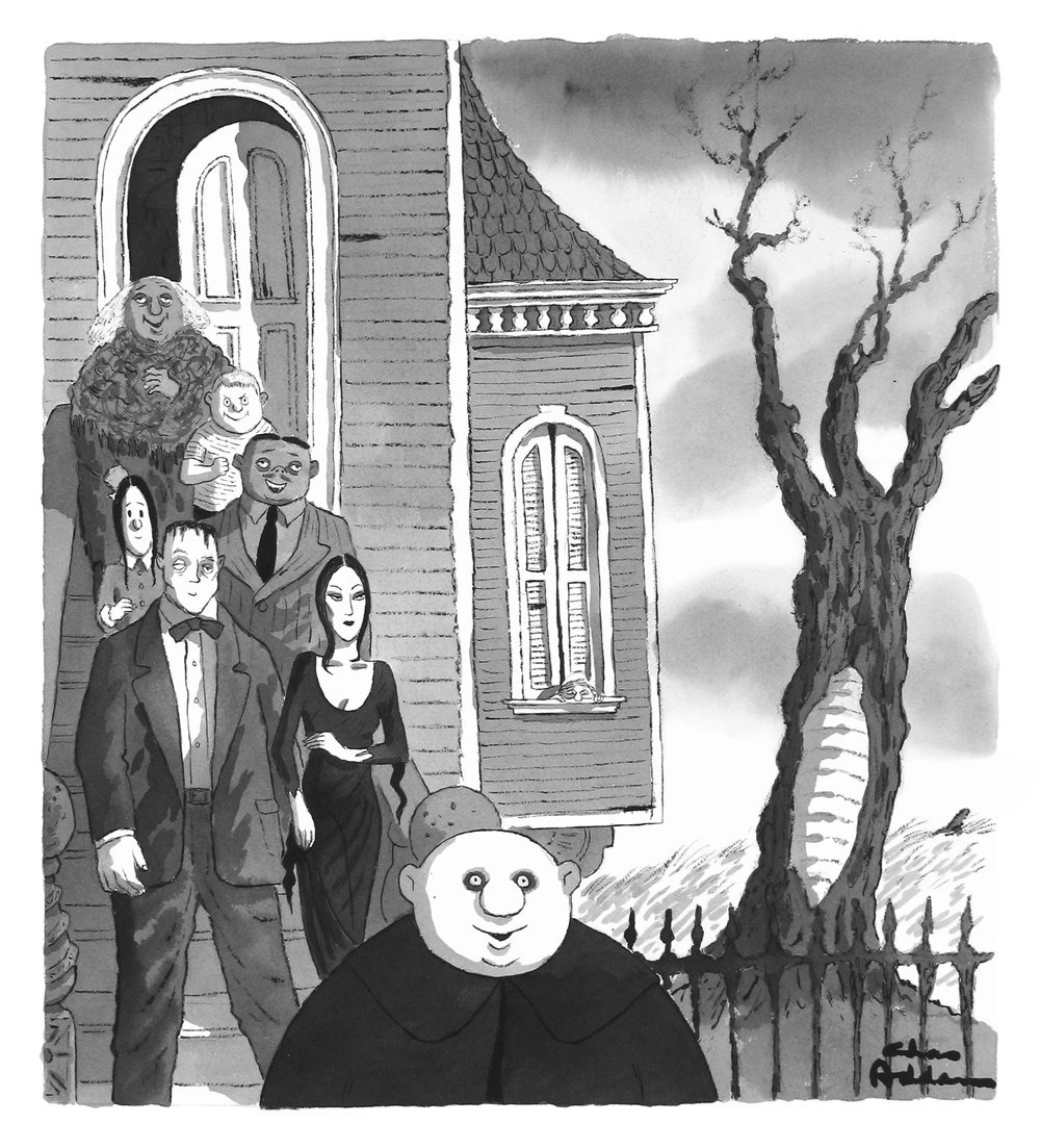 Born on this day: American cartoonist, master of the macabre and creator of The Addams Family, Charles Addams (7 January 1912 – 29 September 1988). #CharlesAddams #TheAddamsFamily #MorticiaAddams #GomezAddams #UncleFester #WednesdayAddams #LobotomyRoom #macabre #morbid #kitsch