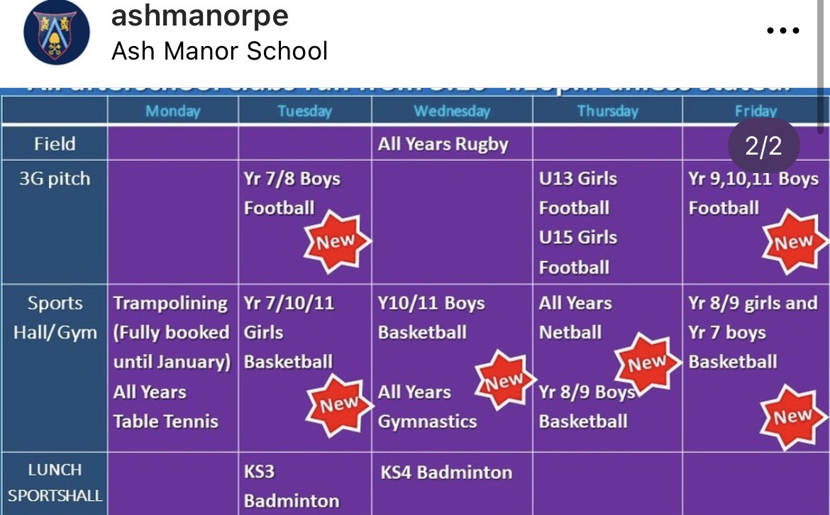 All clubs are on as normal and we have a lot of fixtures this week so please have a look at the fixture sheets to confirm if you can play.🏀⚽️

Year 11 Revision also starts this Tuesday afterschool in room 032. It would be great to see as many of you there as possible!📕📖