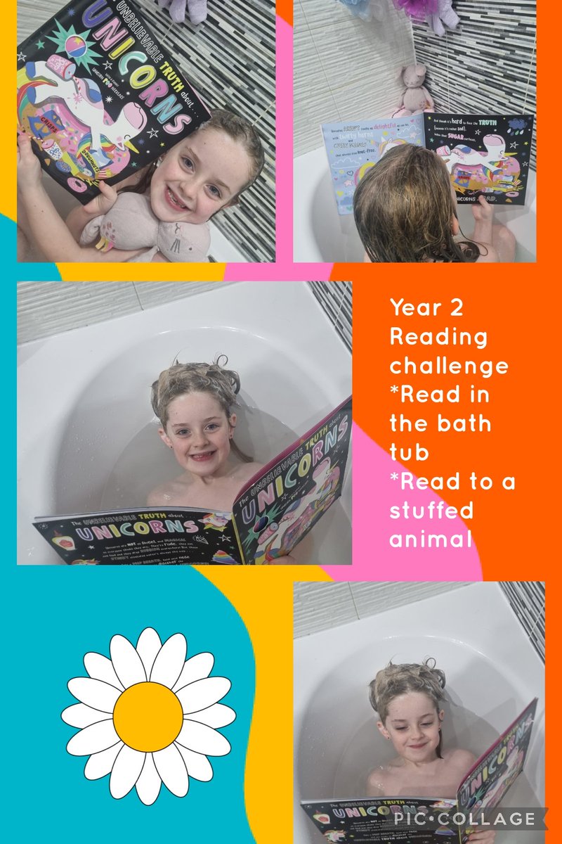 NatnooJohnson's tweet photo. @Uptonclass2MF Reading challenge in process!
 *Read in the bath tub 
*Read to a stuffed animal
*Read with a friend-has also been completed this weekend when Nyla had a friend for a  sleepover and they read to eachother before bed https://t.co/MZlx3pCxn0