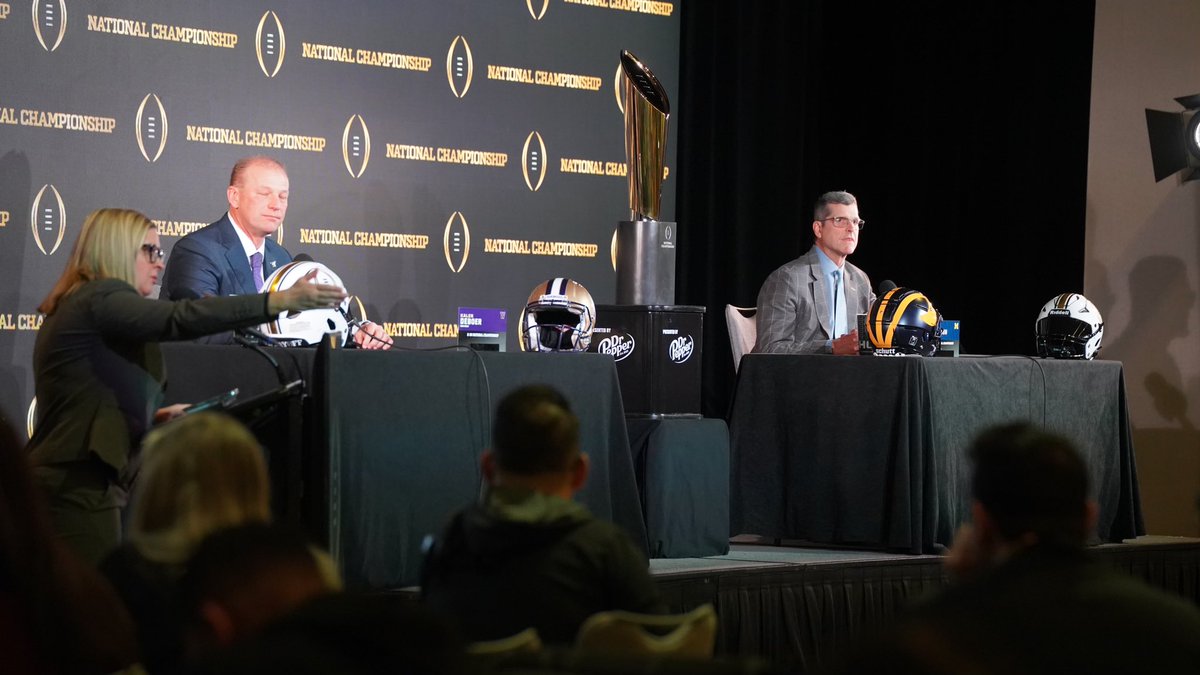 markskoljrTV's tweet photo. Mutual respect between Michigan head coach Jim Harbaugh and Washington’s Kalen DeBoer before the national championship tomorrow night in Houston, TX. https://t.co/iTwGFc43xO