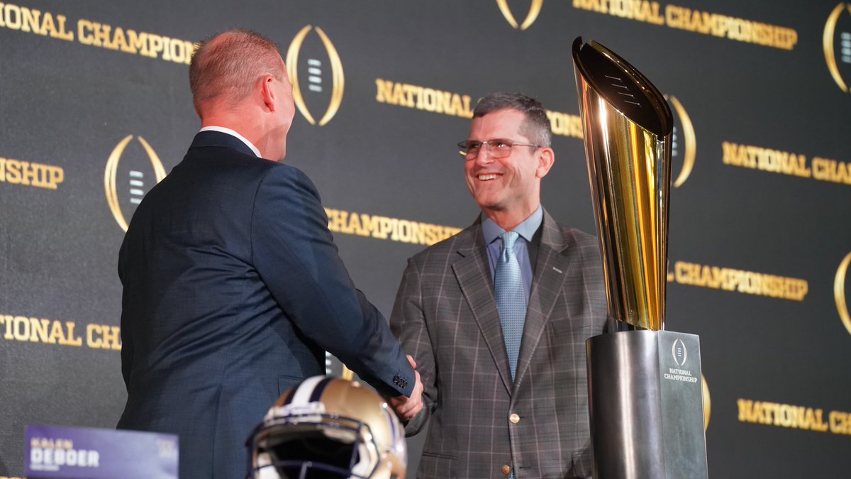 markskoljrTV's tweet photo. Mutual respect between Michigan head coach Jim Harbaugh and Washington’s Kalen DeBoer before the national championship tomorrow night in Houston, TX. https://t.co/iTwGFc43xO