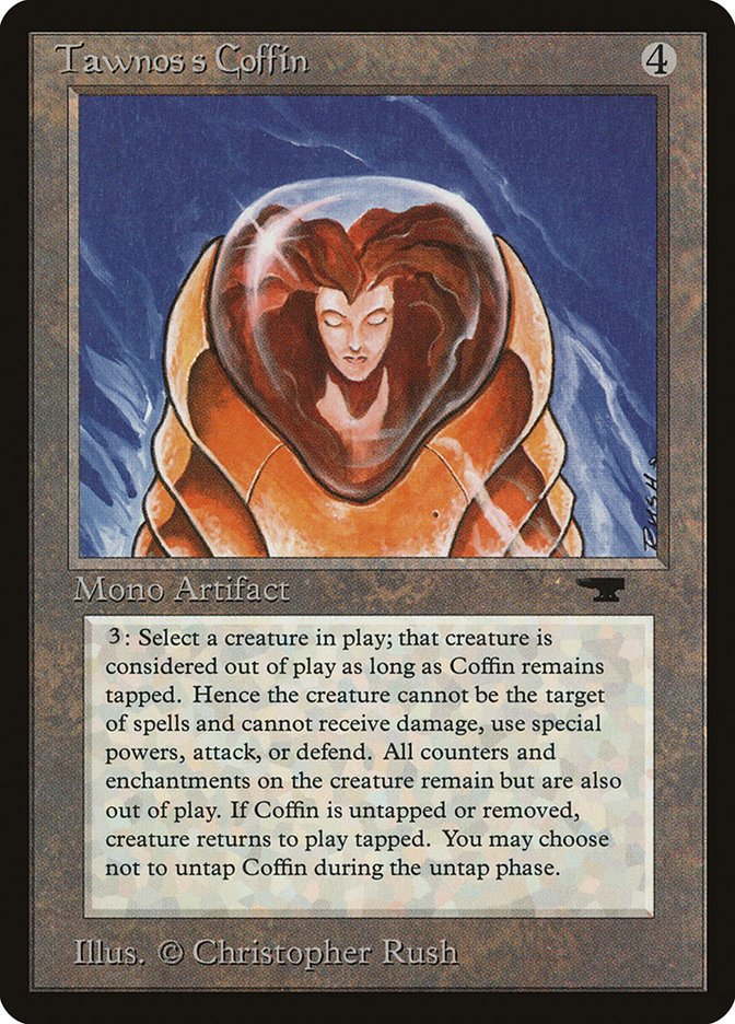 CompleteCMDR's tweet photo. I still have this Tawnos's Coffin that I cracked in an Antiquities pack back in '94, and played it a ton in my early group game decks. It was such a weird card, and I find it odd WotC didn't make what it does phasing like they did with Oubliette.
#30YearsOfMagic https://t.co/2vp6J0HHKB