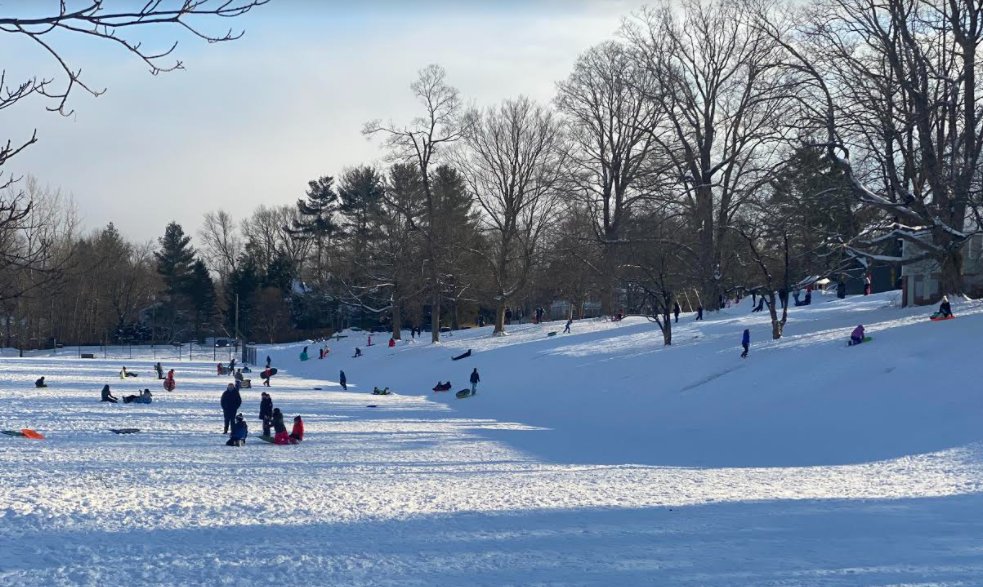 Snowy day in #Ridgefieldct #1stsnowfall #sledding at Veterans Park