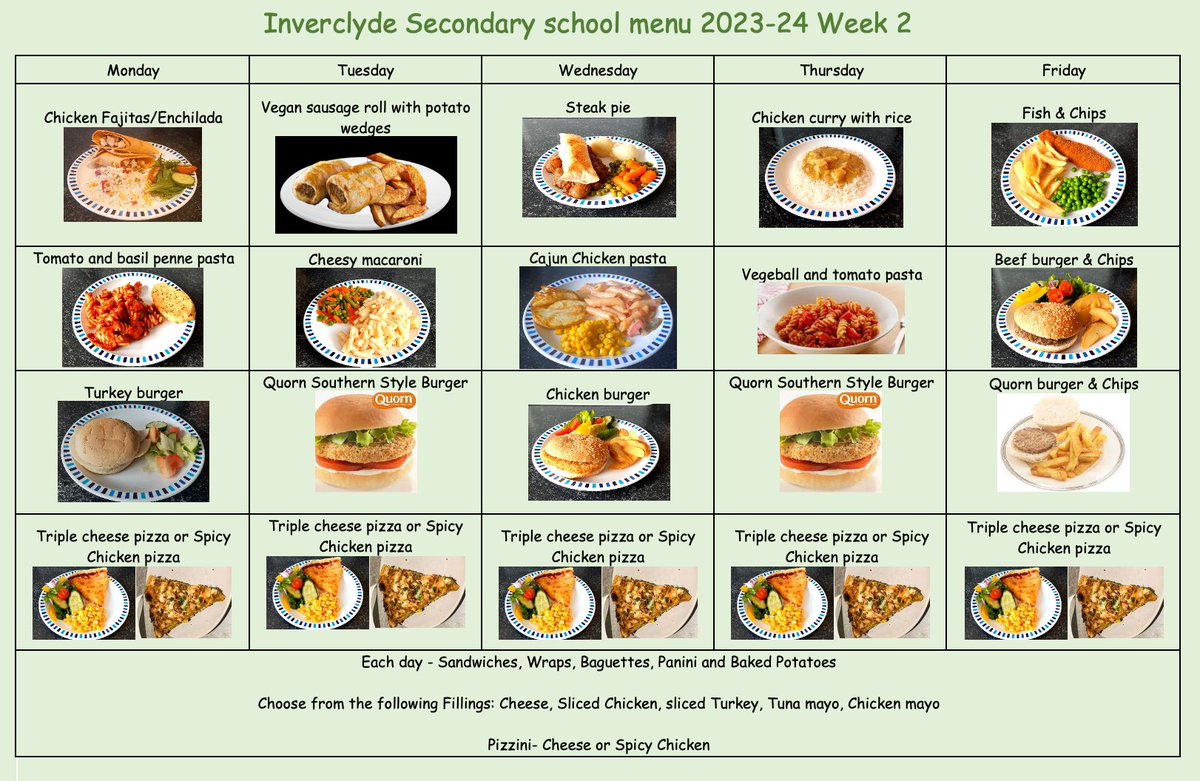 Secondary lunch menu for this week 🍽️