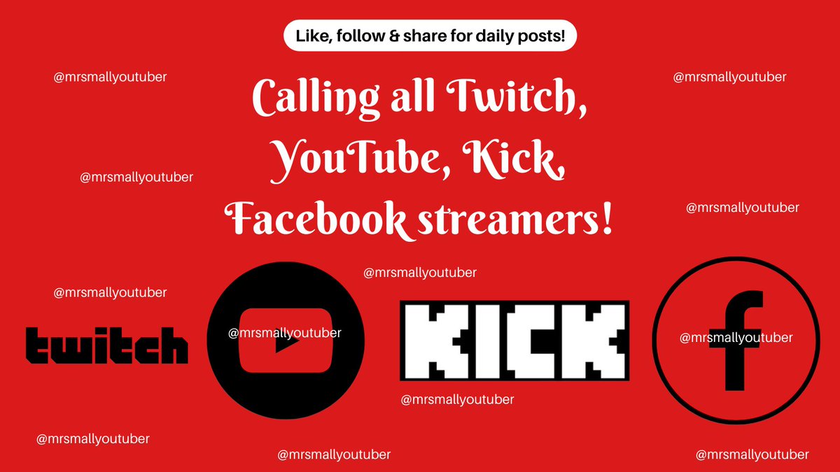 Calling all Twitch, YouTube, Kick, Facebook streamers!

🔁Repost &amp; follow <a href="/MrSmallYouTuber/">Mr Small YouTuber 🎥😎▶️</a>
✅Drop your links🔗
📣Only check out those who repost this post
📈GROW your streams with
tubebuddy.com/pricing?a=Mrsm…
🔴Turn on🔔

09.01.24