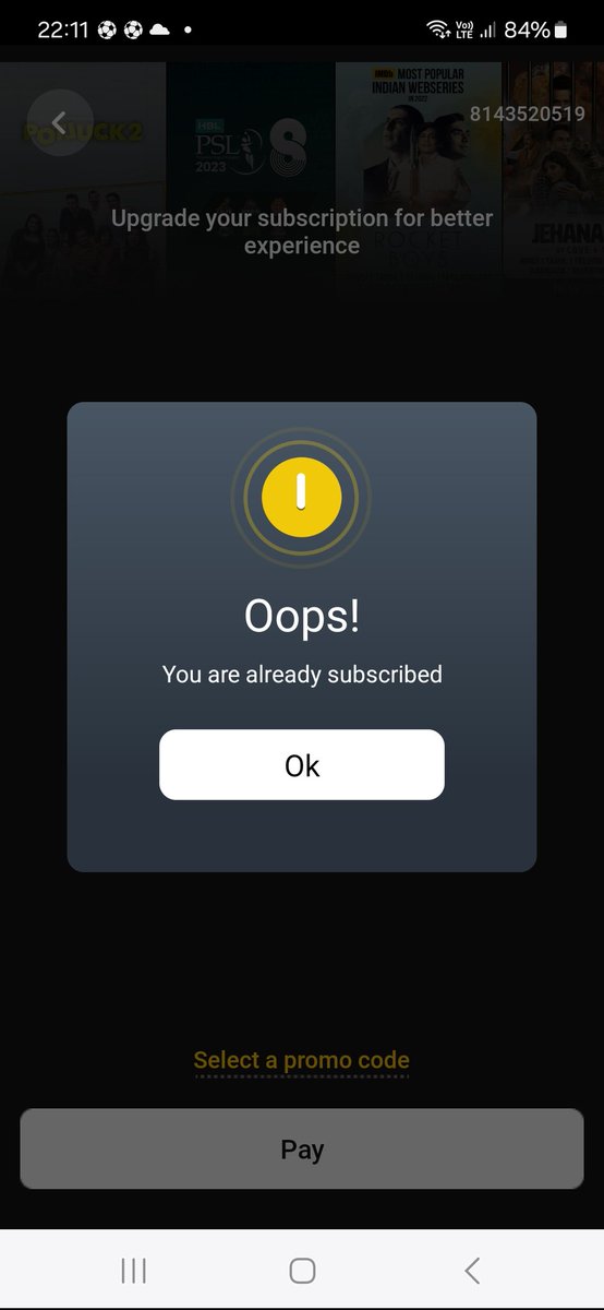 ARK8055's tweet photo. @SonyLIV guys i have subscription until April. Why am i getting this error message ? https://t.co/k10lVUJCCd