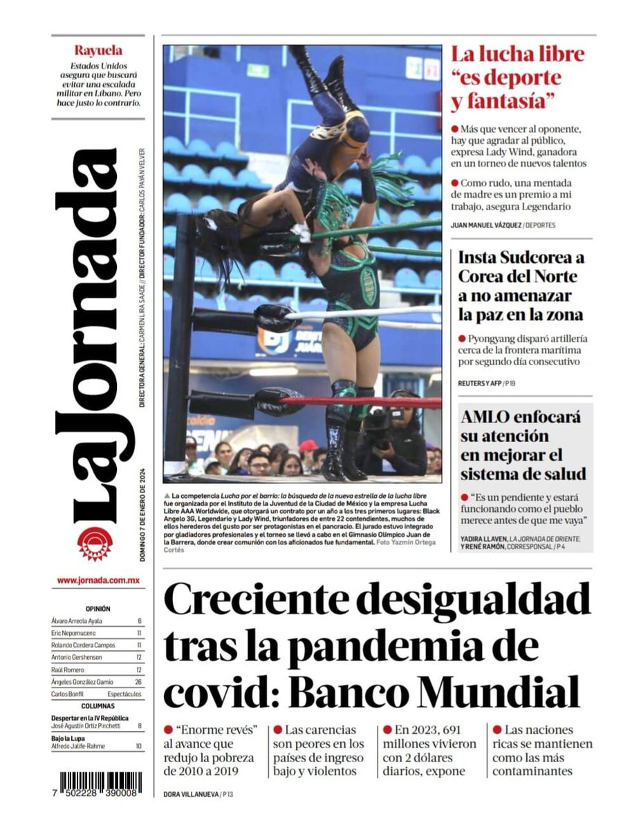 Contraportada de hoy de #LaJornada

-Insta #Sudcorea a Corea del Norte a no amenazar la paz en la zona
-Banco Mundial: Creciente desigualdad tras la pandemia de covid
-#AMLO enfocará su atención en mejorar el sistema de salud 
 bit.ly/3T6oist