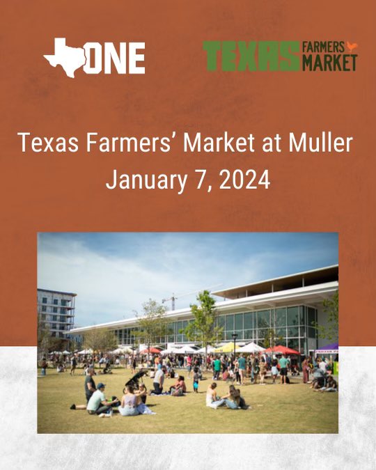 Join me in supporting our local Texas Farmers Market.  I’ll be at their Mueller location this morning to check out what their vendors are offering. For more info please visit bit.ly/TXFM @TexasOneFund