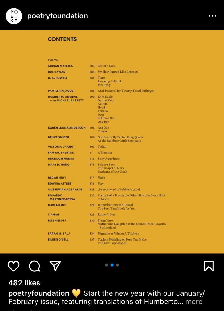 Poetry magazine is not featuring voices from Gaza during this terrible time, when the world most needs to hear us. Not in their October, November, December, January, February issues.

What is poetry that does not teach, that does not address ongoing suffering, that does not make