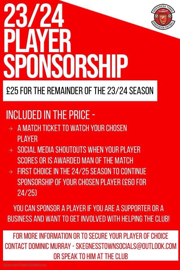 We still have players available to sponsor currently sponsored but still available to be sponsored again are:
Harley Kilner
Jamie Waters
Andy Parish
Duran Reynolds
Will Britton
Kieran Rayner
You can still sponsor these players or other players that are still available! #COSTR🔴⚪️