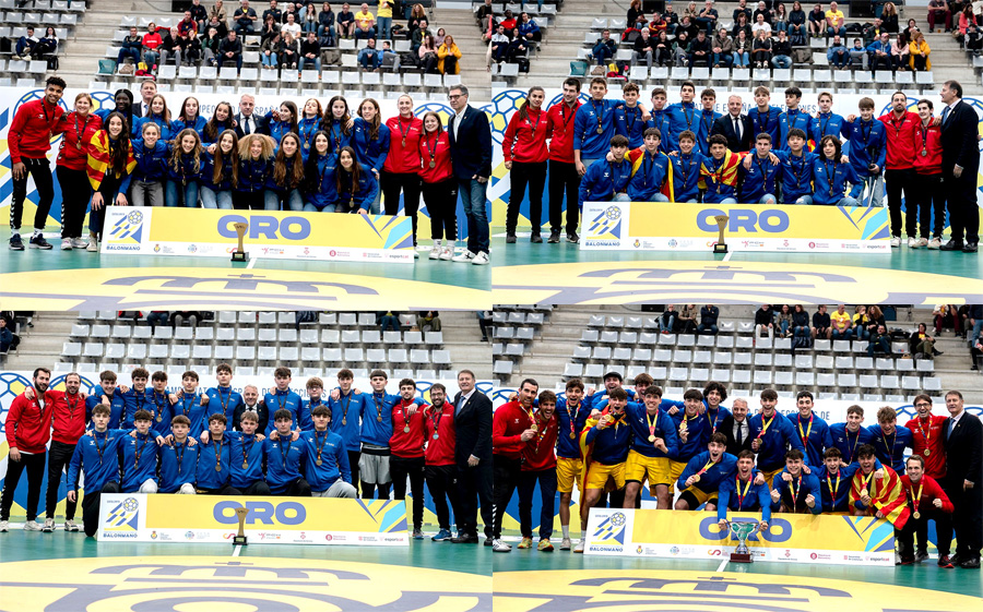 CatHandbol's tweet photo. Quatre ors (#SCIF, #SCIM, #SCCM i #SCJM)... més un bronze (#SCCF) i un quart lloc (#SCJF) per a Catalunya @FedCatHandbol, en el Campionat d'Espanya de seleccions autonòmiques @cesabm2024CAT
➡️ https://t.co/qce0GcG9Uy https://t.co/29fy9kZvLP