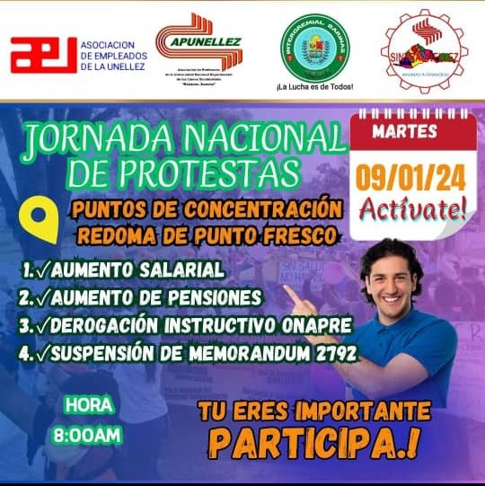 #APUNELLEZ convoca a todos los trabajadores universitarios a concentrarse en la Redoma de Punto Fresco para retomar lucha por todos los derechos conculcados. 
#El9PaLaCalle