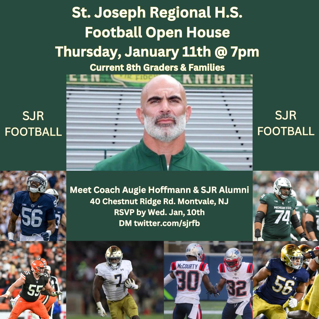 SJR Football Open House for Current 8th Graders @SJRFB Thursday, Jan. 11th @ 7pm Montvale, NJ