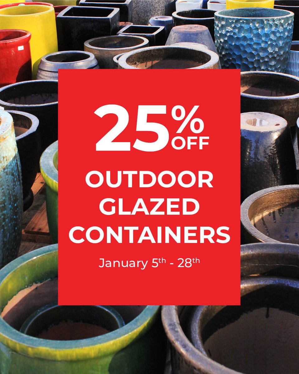 All outdoor glazed containers are 25% off through January 28th!
This is really the best time to save and shop our biggest selection of containers in preparation for the spring.
See more 2024 styles here: skynursery.com/outdoor-contai…