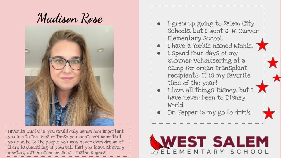 Spotlight on Ms. Rose, one of our amazing WSES Instructional Assistants...  We are grateful for you and all you do for our WSES Community!🌟⭐️✨