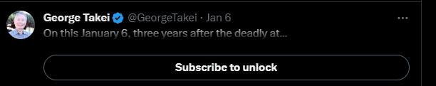 JoeOfTheWest's tweet photo. Please don't take this in a negative way.  I've been following @GeorgeTakei for years now but all of their posts now seem to be behind a paywall.  I don't come on here everyday so maybe I missed something. https://t.co/VWJGViG8WX
