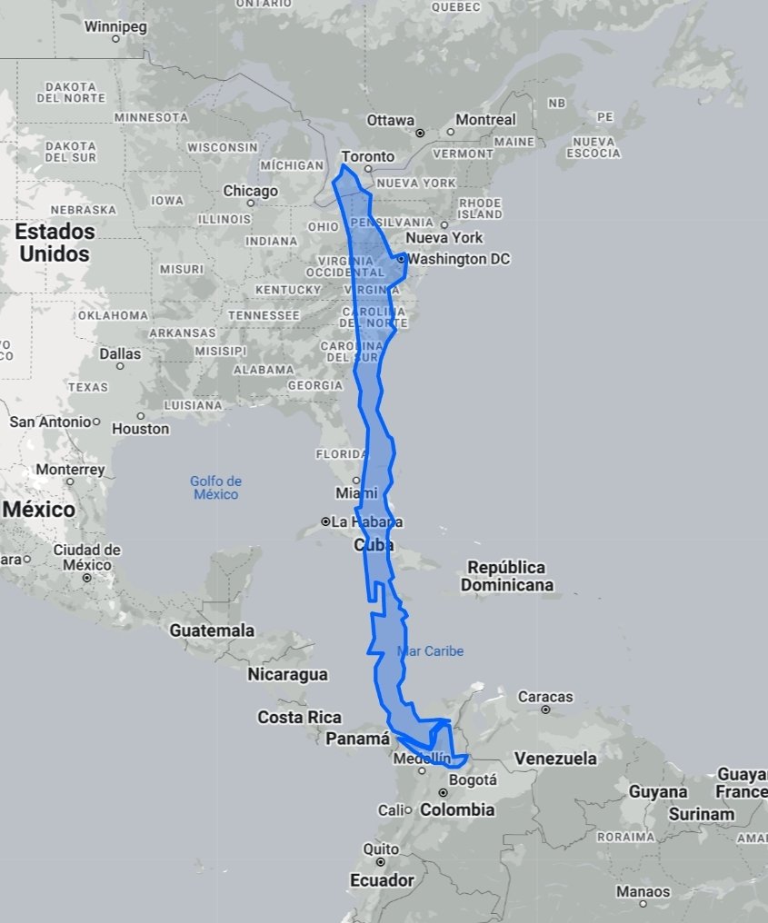 Colombia y Canadá están a un Chile de distancia. 

La distancia entre Bogotá y Toronto es casi lo mismo que el largo de Chile. 

Chile: 4.270 km
Bogotá a Toronto ≈ 4350 km