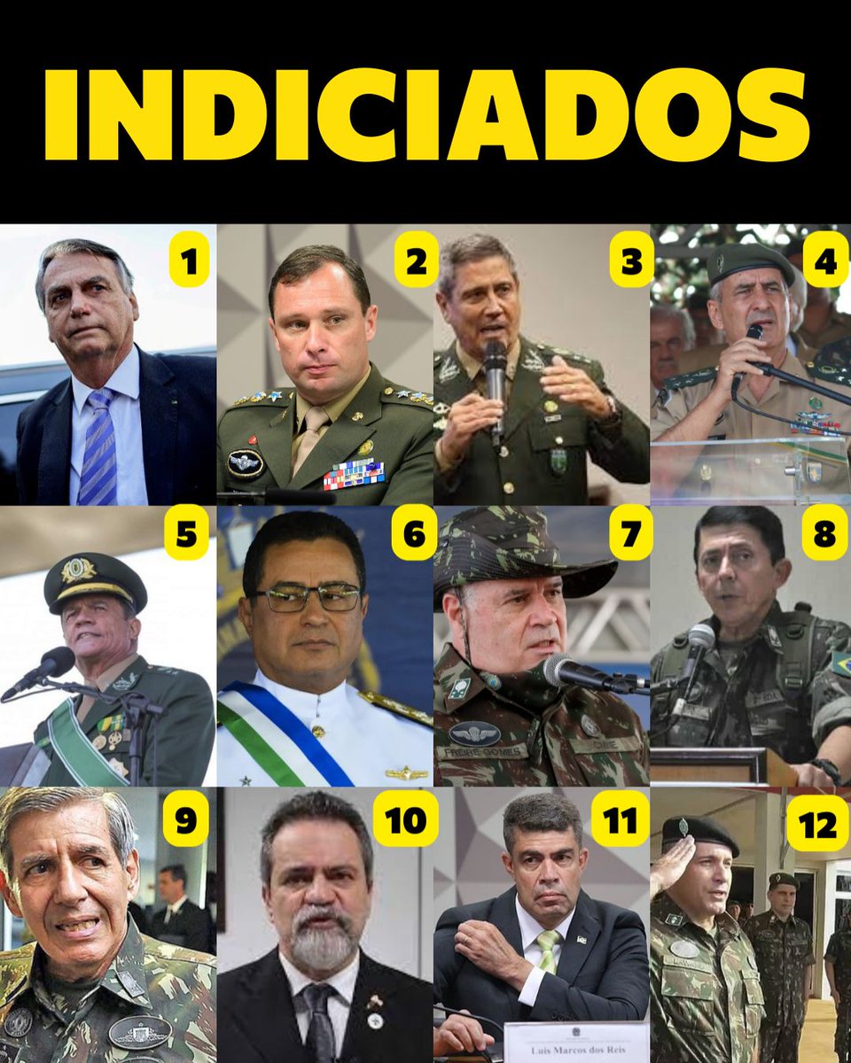 jandira_feghali's tweet photo. É verdade que, para punir os militares pelo 8 de Janeiro, antes precisamos saber quem são os culpados. Então, segue uma lista (tem de general a sargento), de militares INDICIADOS pelo relatório final da CPMI do Golpe, incluindo seu comandante-chefe. Seu envolvimento com os atos antidemocráticos está mais do que demonstrado.

1. Jair Messias Bolsonaro
2. Tenente-coronel Mauro Cesar Barbosa Cid
3. General Walter Souza Braga Netto
4. General Augusto Heleno Ribeiro Pereira
5. General Luiz Eduardo Ramos Baptista Pereira
6. General Paulo Sérgio Nogueira de Oliveira
7. Almirante Almir Garnier Santos
8. General Marco Antônio Freire Gomes
9. General da reserva Ridauto Lúcio Fernandes
10. Coronel Antônio Elcio Franco Filho
11. Sargento Luís Marcos dos Reis    
12. Coronel Jean Lawand Júnior