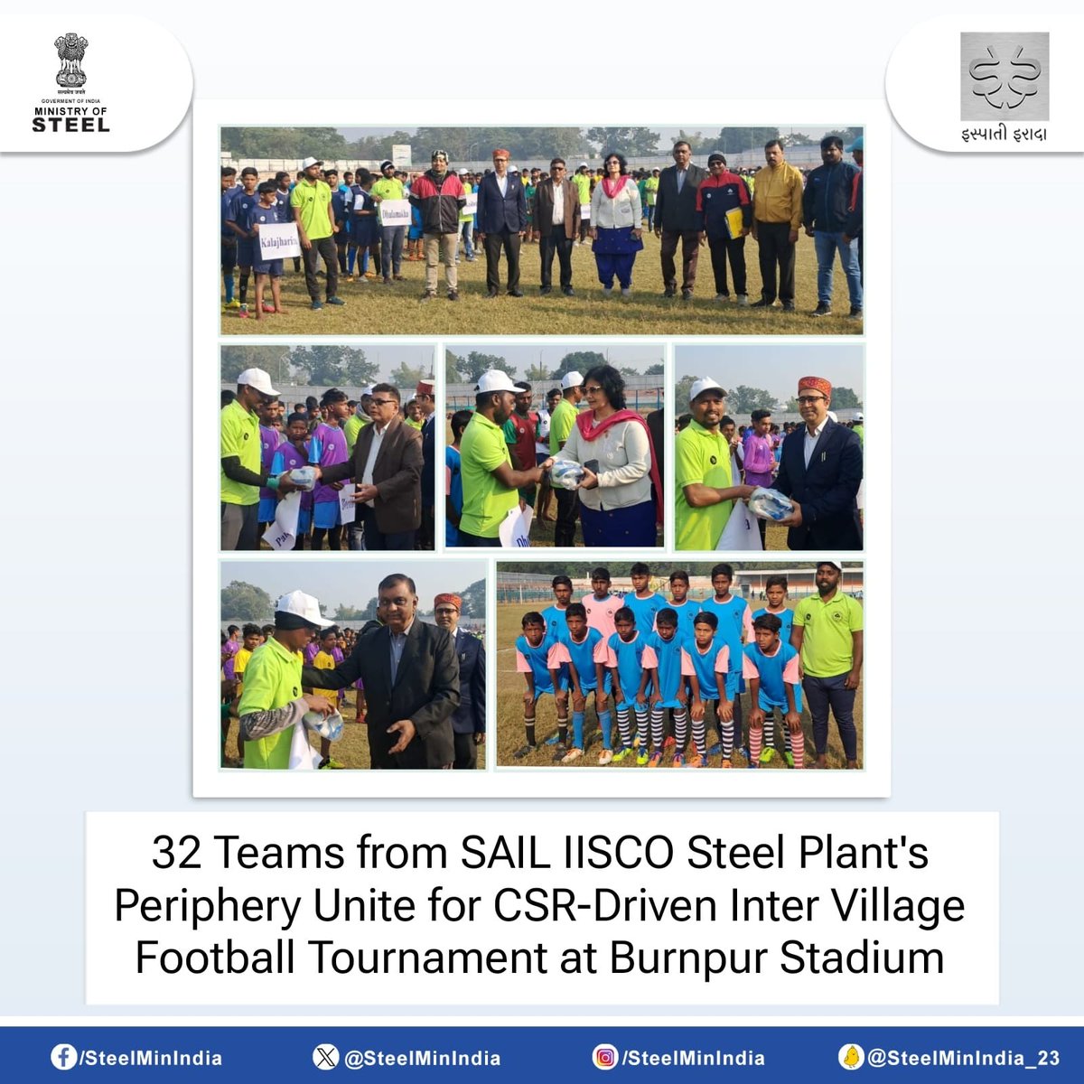 SteelMinIndia's tweet photo. Celebrating sportsmanship! 32 teams from #SAIL #IISCO Steel Plant's peripheral area participated in the Inter Village Football Tournament at Burnpur Stadium as part of the #CSR initiative. тЪ╜ЁЯПЖ
#CommunitySports #SAILCSR https://t.co/HCbHT4LD9K