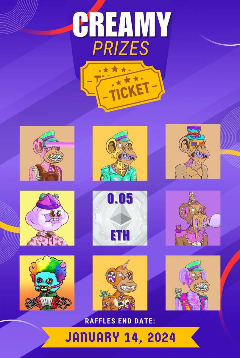 Fundaes NFT (@fundaesnft) on Twitter photo 🍭RAFFLE PRIZES 🍭
This month we have another selection of AMAZING prizes to be won, entries close on January 14th. Use the $CREAMY passively generated by your Fundaes NFT to enter. 
We will be playing games in discord to WIN more CREEEAAMY…come have some fun with us! 🎰 🍭RAFFLE PRIZES 🍭
This month we have another selection of AMAZING prizes to be won, entries close on January 14th. Use the $CREAMY passively generated by your Fundaes NFT to enter. 
We will be playing games in discord to WIN more CREEEAAMY…come have some fun with us! 🎰