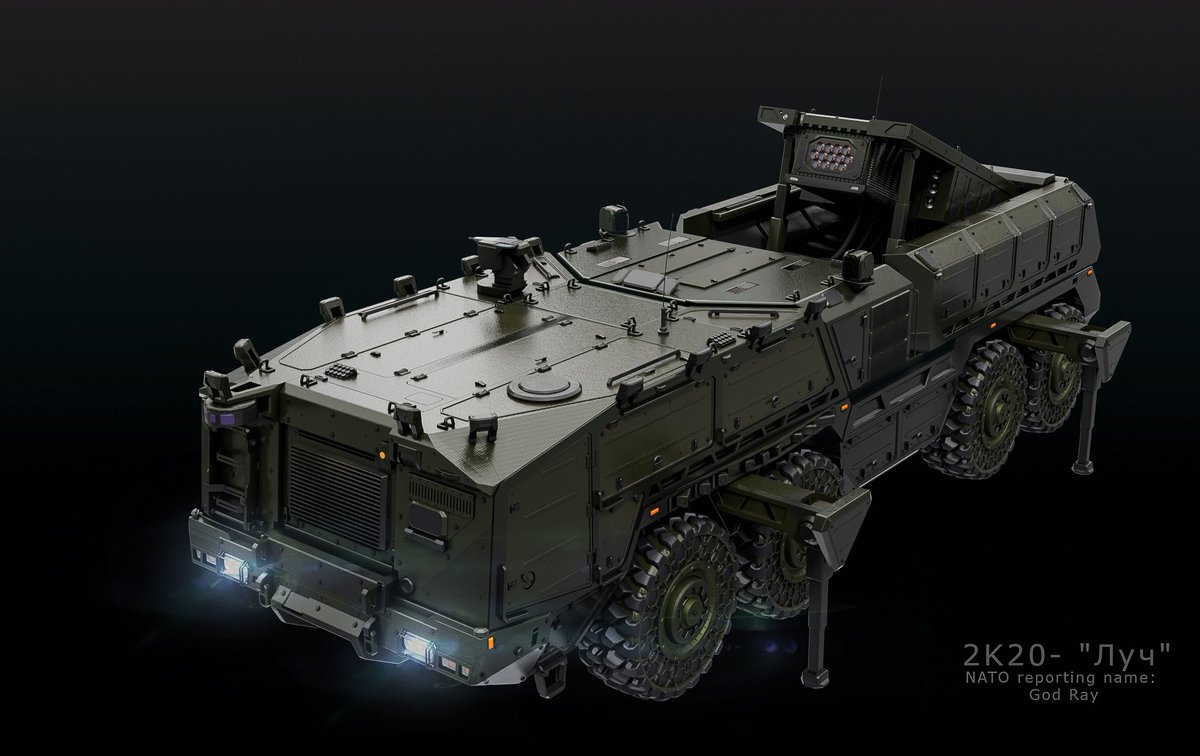 _SrdjanPavlovic's tweet photo. Realistic near future Russian anti satellite (ASAT) laser system mounted on autonomous all terrain vehicle. 

#conceptart #hardsurface #blender3d #3dcoat #vehicledesign #weapondesign #futuristicweapons #militaryhardware #3DCG #b3d #hardsurface #HardOps #3dart #decalmachin3 https://t.co/DCGgSEFwCH