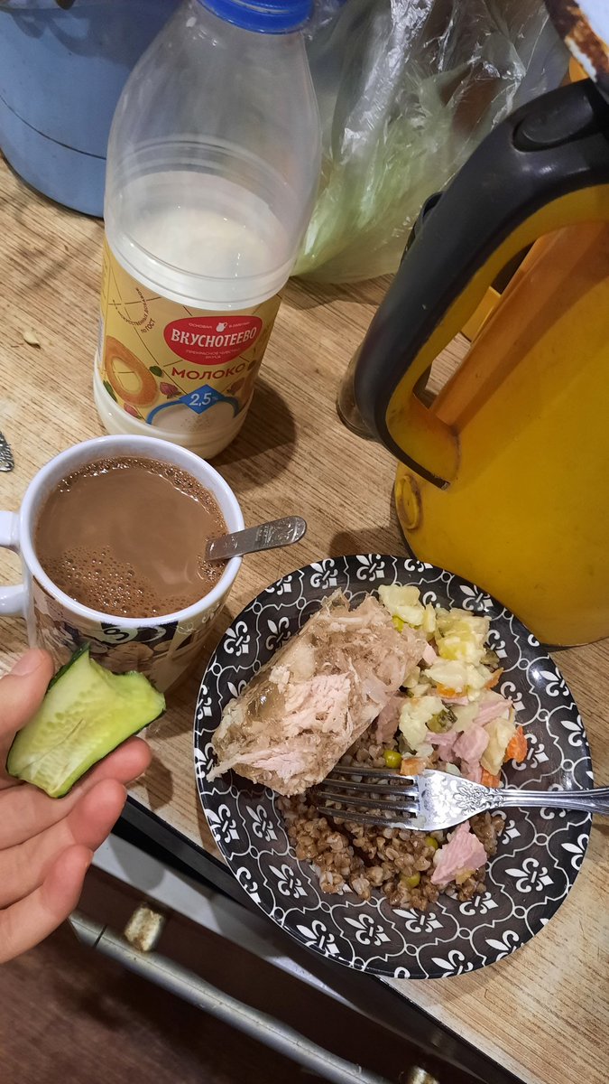 mint_cott0n's tweet photo. @stormcloudiary У меня кнш не мало. Но вкусненькое. Тут какао с молоком, гречка, оливье и холодец хех https://t.co/SI32jbqq2h