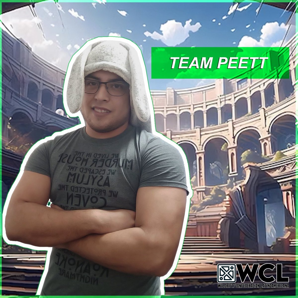 WCLeagueGG's tweet photo. Que sería de este evento sin la participación del carismático @Peett25 

Así es, el gran Peett se une al coliseo para batallar frente a los demás streamers. Está vez como capitán representando a LAN.

Eres team #Peett ? Déjalo en los comentarios.

#WildriftLatam #WCLcoliseo https://t.co/6nMFugqX6r
