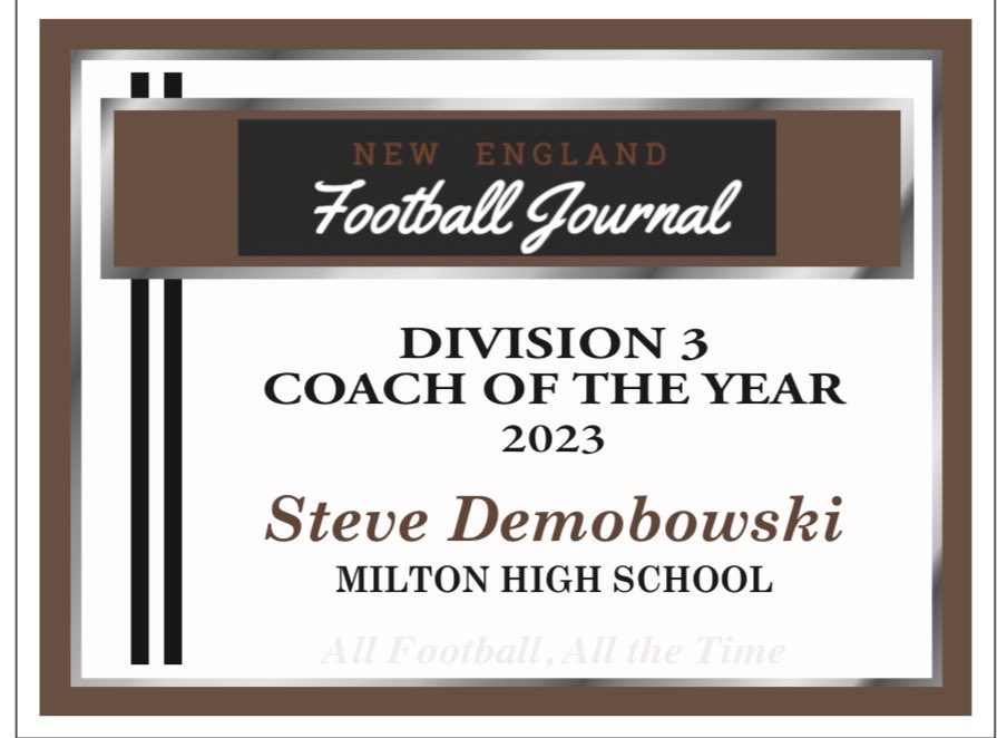 newftbj's tweet photo. Our Division Three Coach of the Year is Steve Dembowski. Dembowski led the Wildcats to the program first state title in football. His second title as a head coach. @WildcatsMilton https://t.co/u8yA0QtQ7J