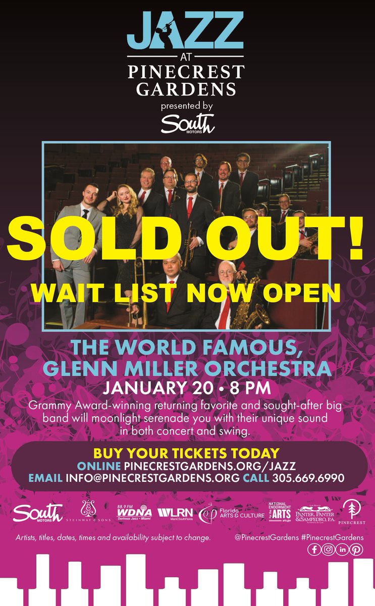 The World Famous Glenn Miller Orchestra Concert at Pinecrest Gardens in Miami, Florida on January 20, 2024 Is Now SOLD OUT! jazz-bluesflorida.blogspot.com/2024/01/glenn-…