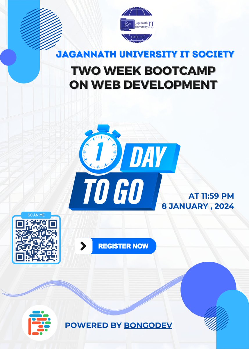 jnuits's tweet image. ⏳Just one day left to embark on a coding adventure! Secure your spot in &quot;DevDash: JnUITS Web Development Bootcamp &amp;amp; Hackathon&quot; for FREE now. 
#JnUITS #DevDash #LastCall

📌 Registration Link: [forms.gle/FQWNhvKZjge17H…]