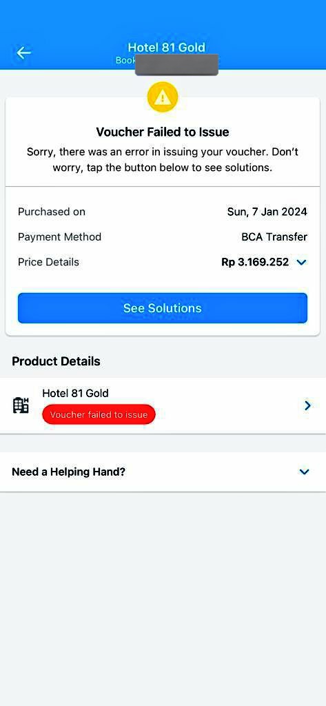 hedyiindra's tweet photo. hallo @traveloka ini tadi saya pesan hotel dan sudah berhasil bayar tp voucher failed to issue kenapa yah? mohon bantuannya https://t.co/wYj1GRh7f0