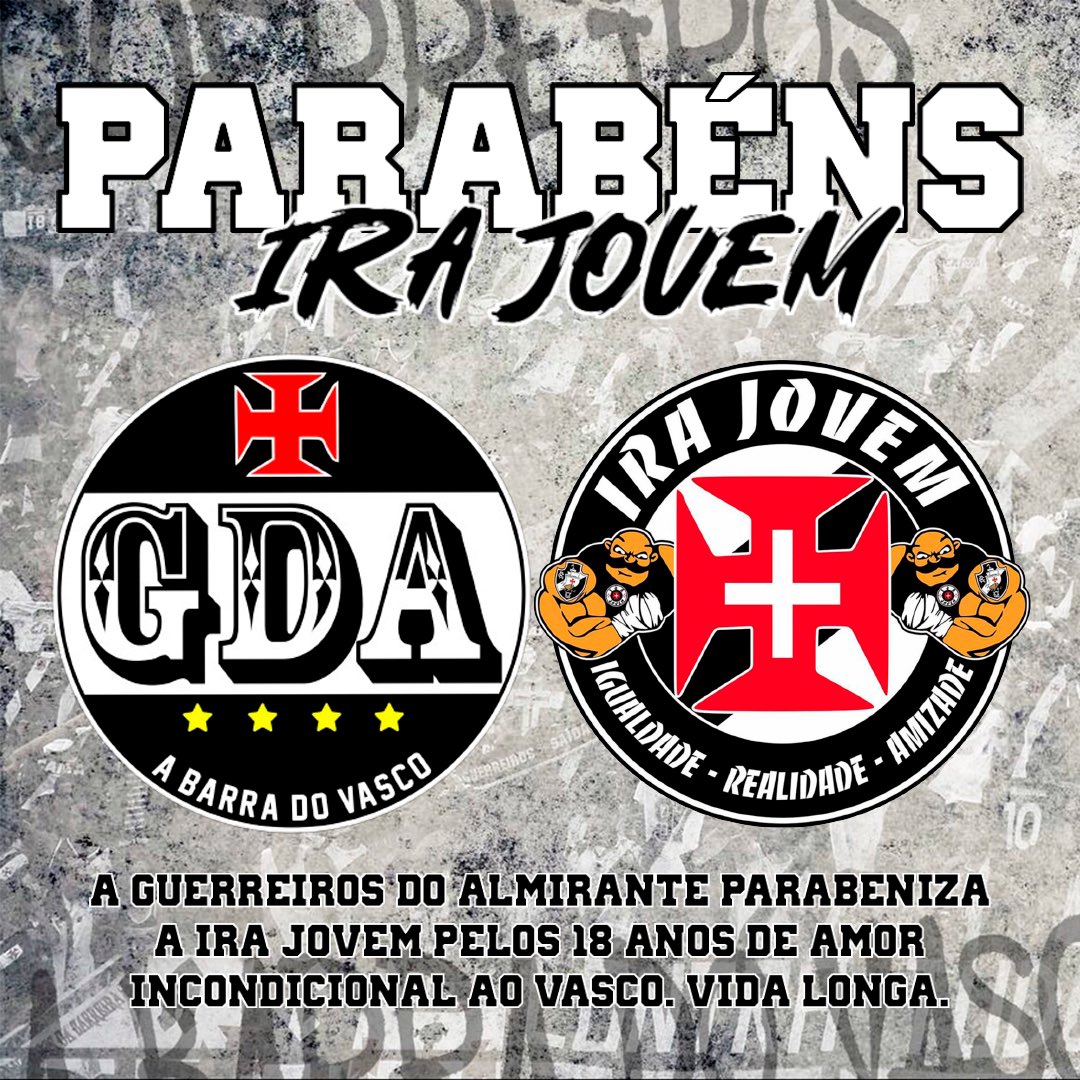 A Guerreiros do Almirante parabeniza a Ira Jovem pelos 18 anos de amor ao CRVG. 

A IRA, A IRA DO BOLDINHO! 🎶

#Vasco #GDA #GuerreirosDoAlmirante #CRVG1898 #VascoDaGama