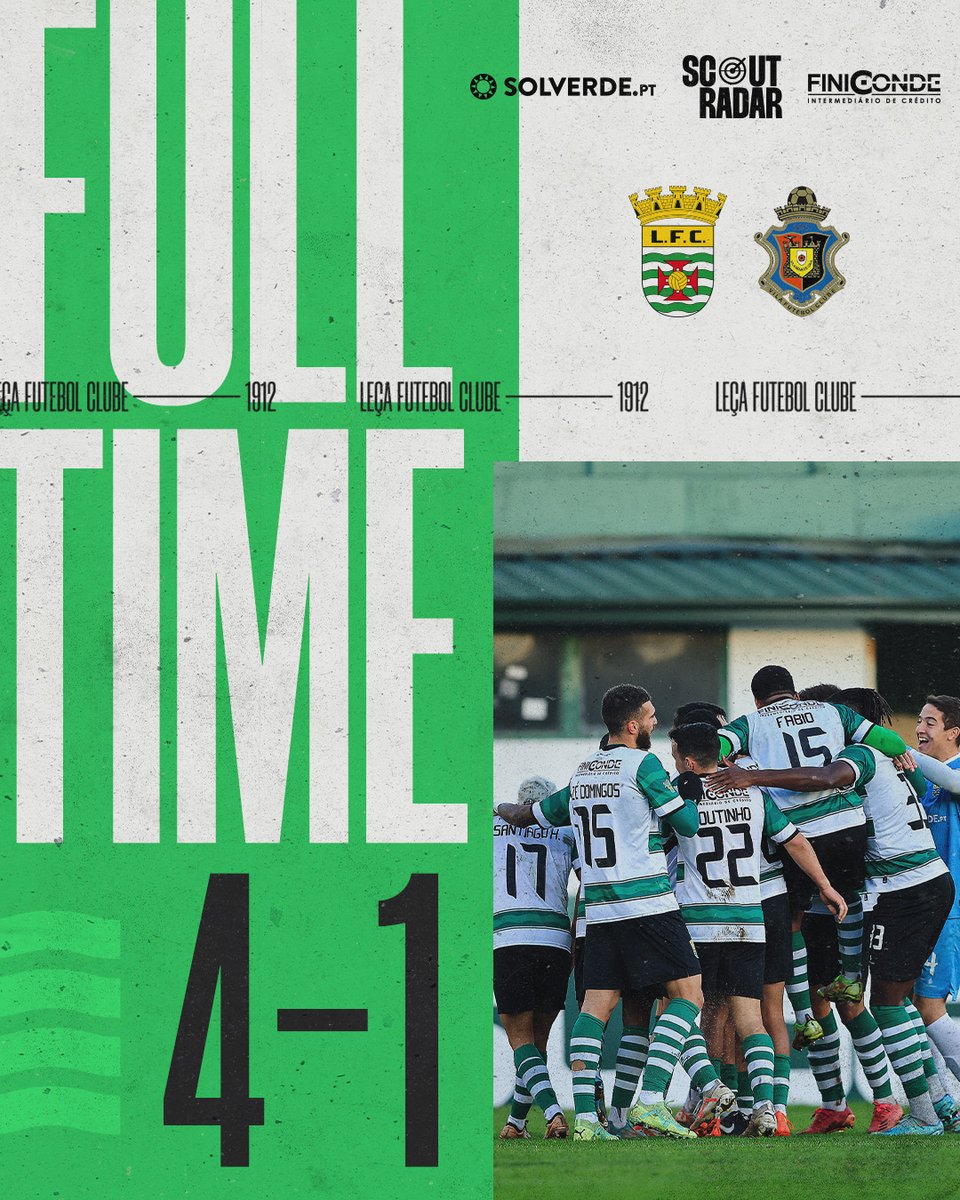 lecafcoficial's tweet photo. ⏱⏹ Final do Jogo! Full-Time!
👉 E o primeiro do ano é nosso, é vosso Leceiros! 💚🤍
#UmBradoDoNossoPeito #LeçaFutebolClube #FCALFC https://t.co/xD2wa6ZcyR