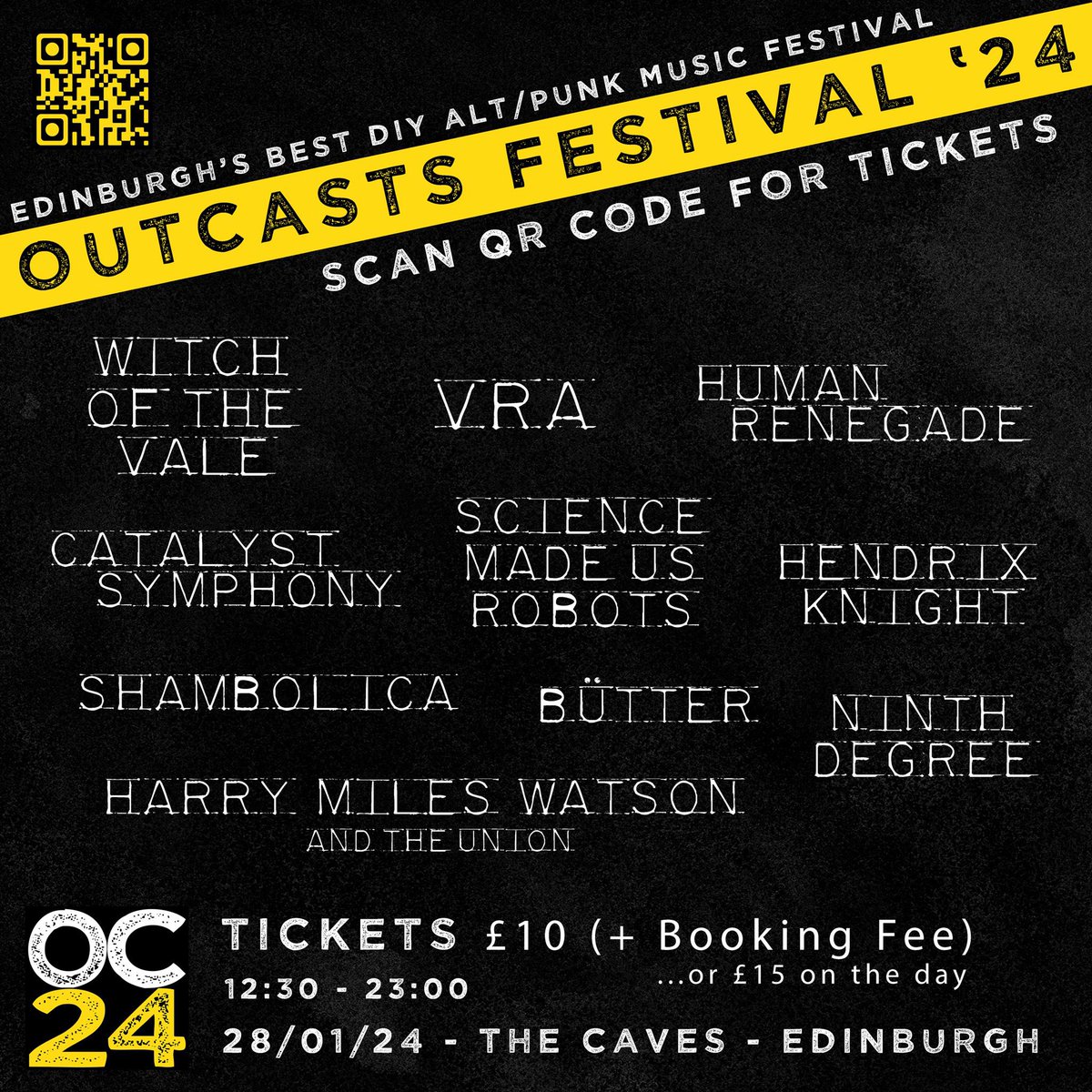 OUR FIRST FESTIVAL !!! :)) we’ll be back in Edinburgh on January 28 for Outcasts Fest ‘24 📍The Caves, Edinburgh Time - 12:30-11pm