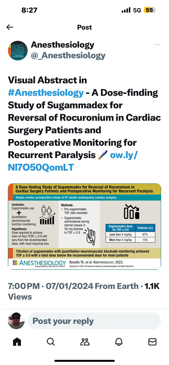 tahan_dr's tweet photo. A small but powered, well-designed study showed that most #cardiacsurgery patients needed #sugammadex < 4 mg/kg administered during sternal closure to achieve a #TOF >0.9

Link;

https://t.co/Y8M8elm8Ev

#ontableextubation
@EACTAIC @_Anesthesiology @scahq @EACTS @ESAIC_org @escardio @sedar_es @ESAICTraineeN @STS_CTsurgery @SCVA1997 @JCVAonline @BJAJournals @wfsaorg