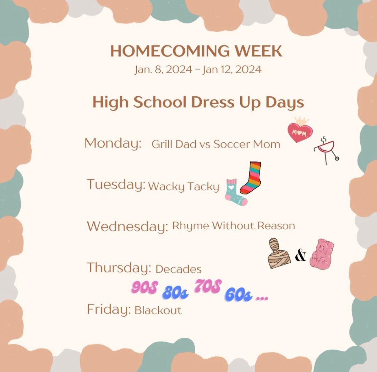 Homecoming Week starts tomorrow!  Show your stripes and participate in the dress up days! 🐯