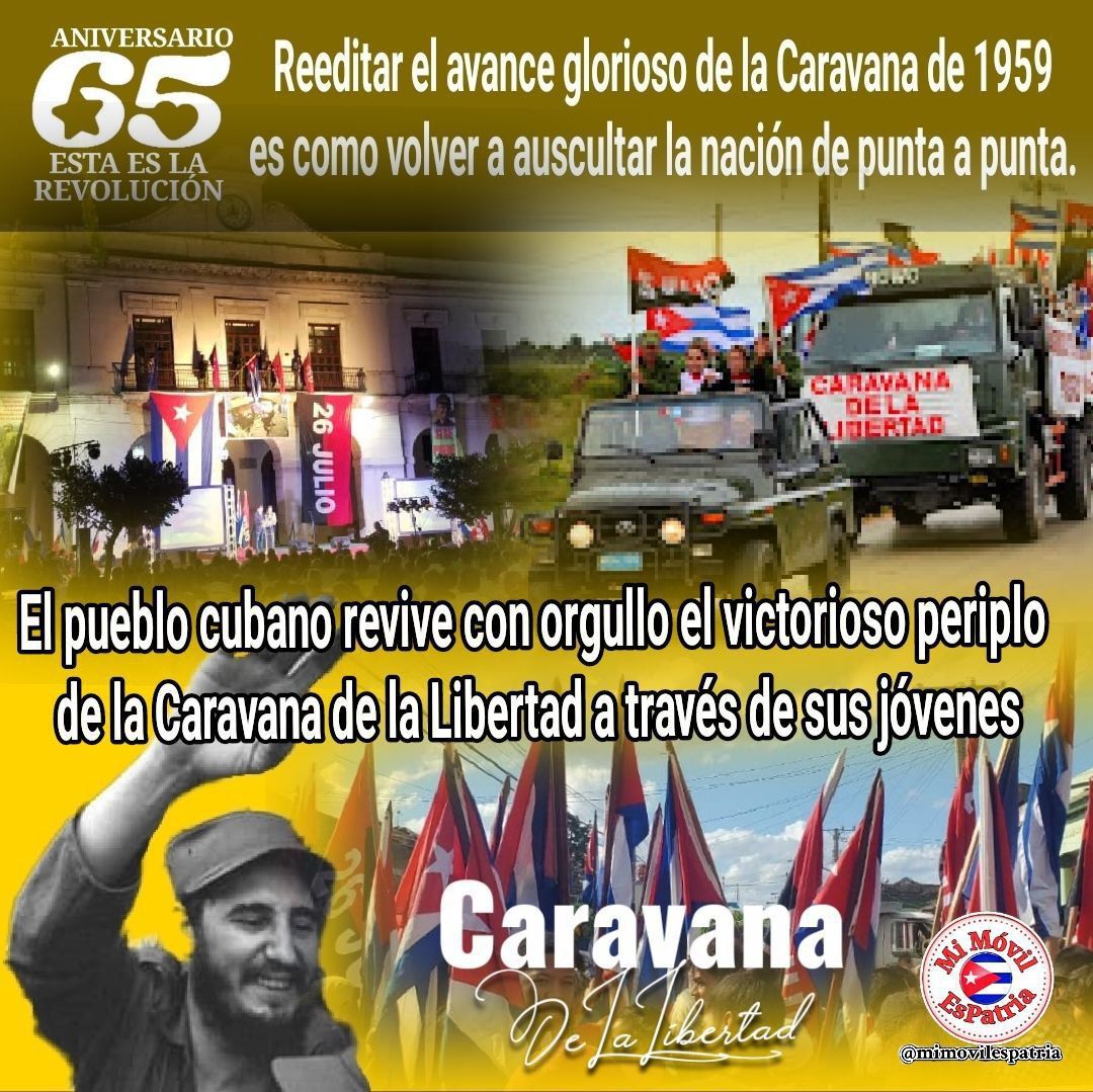 Cienfuegos, Matanzas; en cada parada, Fidel Castro explicó los pasos a seguir en cumplimiento al Programa del Moncada; reeditar el avance glorioso de la #CaravanaDeLaLibertad de 1959 'es como volver a auscultar la nación de punta a punta'.
#CubaViveEnSuHistoria
#MiMóvilEsPatria